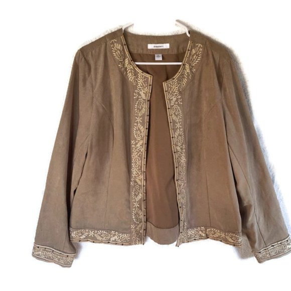 Dressbarn Tan faux suede jacket Womens Size XL - Picture 2 of 3